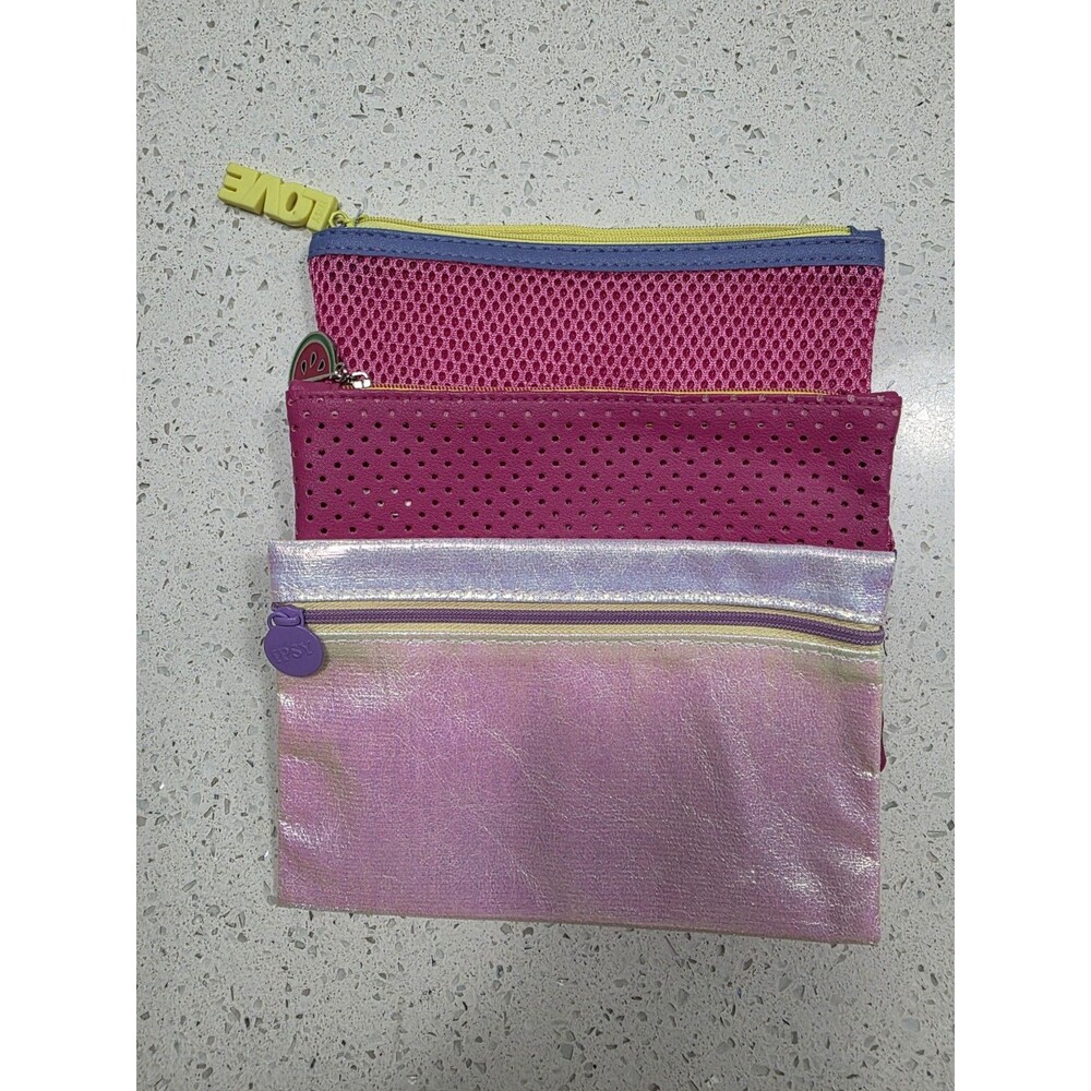 Set of 3 Ipsy Glamour Bags, iridescent pink, pink watermelon, pink love mesh